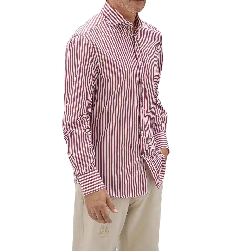 K001 Spring New Men's Long Sleeve Striped Slim Shirt Men's Stand Collar Pattern Casual Fashion Shirt