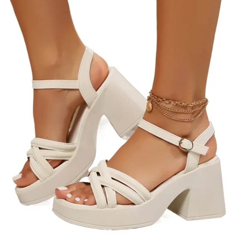 2024 Platform Ladies Shoes Open Toe Womens Sandals Buckle Strap Dress Sandal Pleated N Band y Heel Shoe 241213