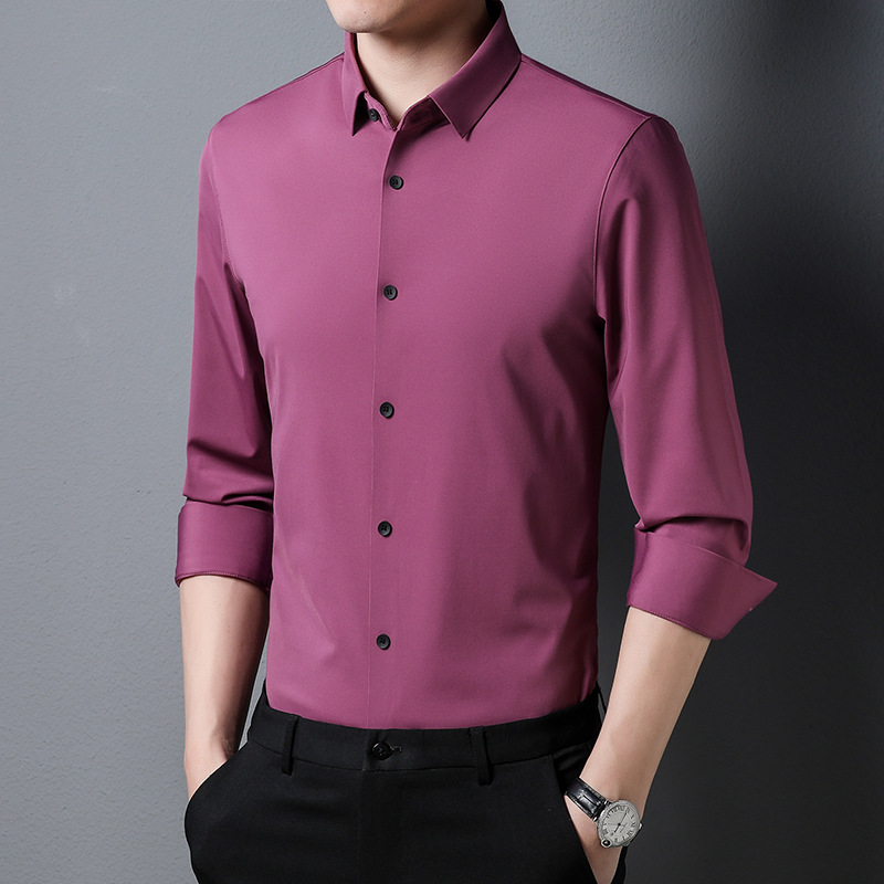 M12214 Spring men's seamless shirt long sleeves middle-aged and young men's shirt solid color