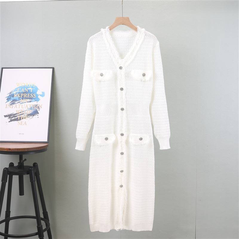 Elegant Slimming new Autumn French Fashion Knitted Mid Length Women V Neck Sweater Party Dress New