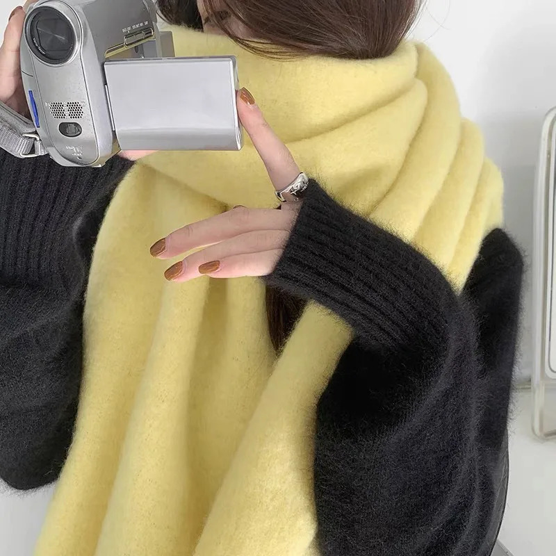 Winter Solid Color Cashmere Scarf Warm Soft Womens Scarf Fashion Long Tassel Scarf Thickened Wrapped Shawl Woman Scarf 241220