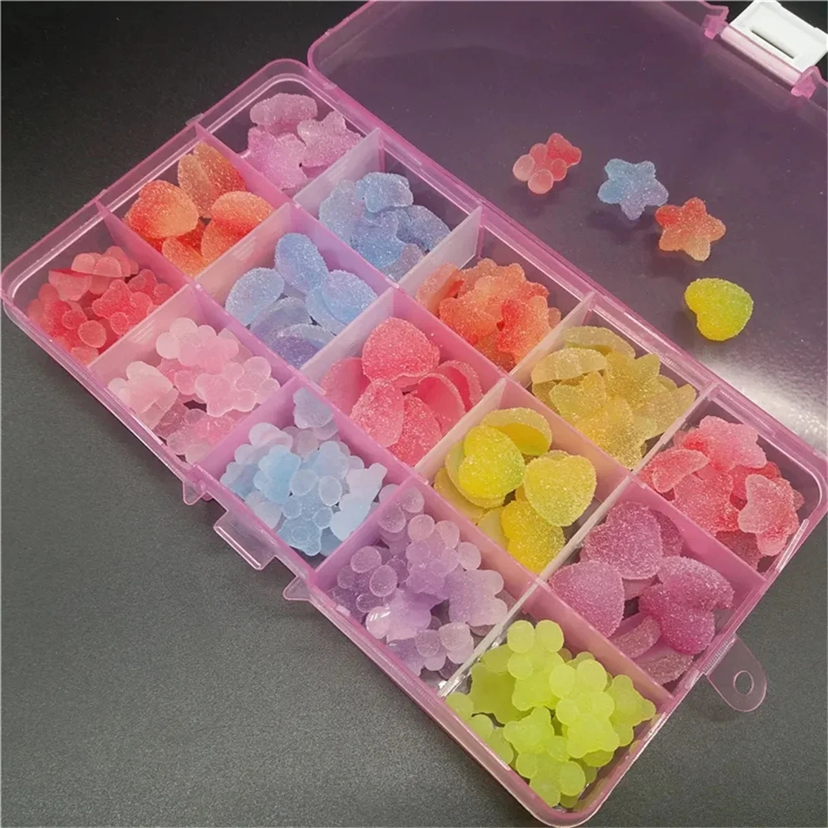 One Box Cartoon Gummy Jelly Resin Bear Nail Art Charms Kawaii Acrylic Love Nail Rhinestones Decorations DIY Colorful Accessories 241220