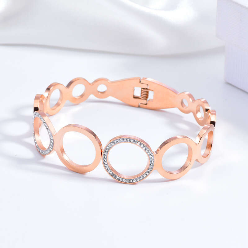 fashionable hollow out circle inlaid circular for womens trend versatile stainless steel jewelry goldplated bracelet
