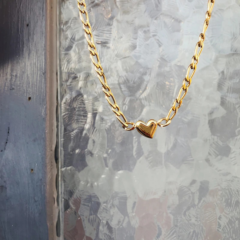 Amaiyllis 18K Gold Figaro Love Peach Heart Necklace Choker Clavicle Chain Necklace Handmade Boho Collier Kolye Collares Jewelry 241220