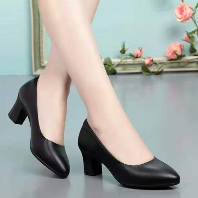 Women Cute European Stylish Round Toe Black Pu Leather Square Pumps Lady Casual Wine Red Comfort Summer Heel Shoes E6960