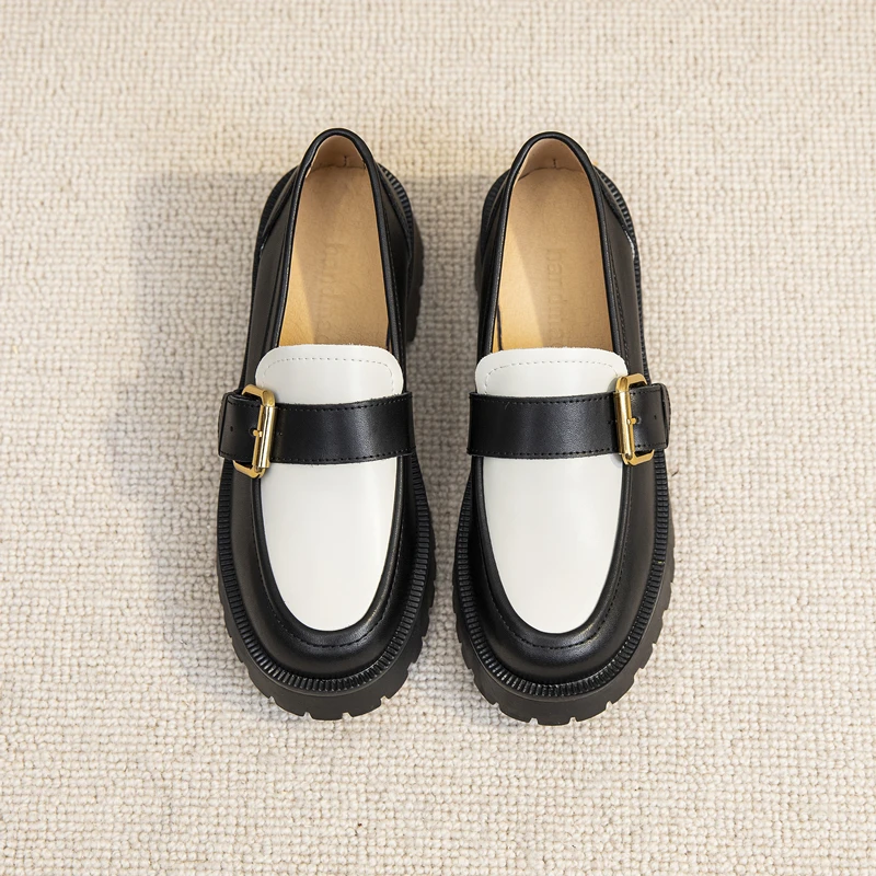 Shoes Women Loafers Genuine Leather Spring Big Size British Style School Girl Shoes Color Matching Fashion Oxford Shoes Women