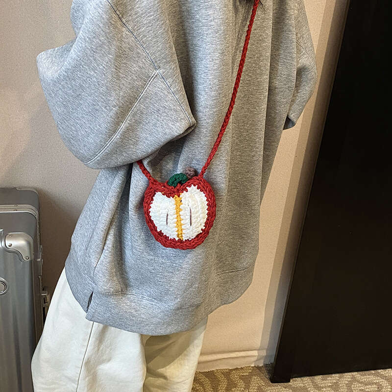 Apple shoulder fashionable and cute diagonal cross women's new finished yarn hook woven bag, coin purse