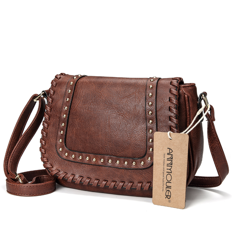 Annmouler Fashion Women Shoulder Pu Leather Crossbody Solid Color Brand Purse Small Khaki Messenger Bag For Ladies