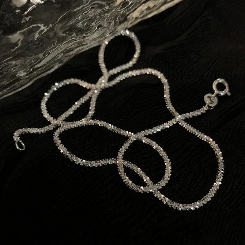 Real 925 Sterling Silver Shiny Geometric Chokers Necklaces for Women Trendy Fine Jewelry Minimalist Enchanting Accessories 241220