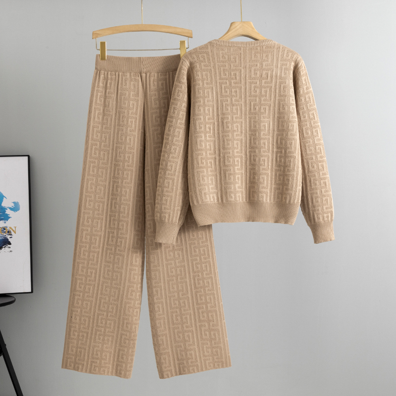 Women Elegant Knitted 2 Piece Sets Korean O-Neck Single Breasted Knit Cardigan Conjuntos Casual High Waist Sweatpants Outfit New