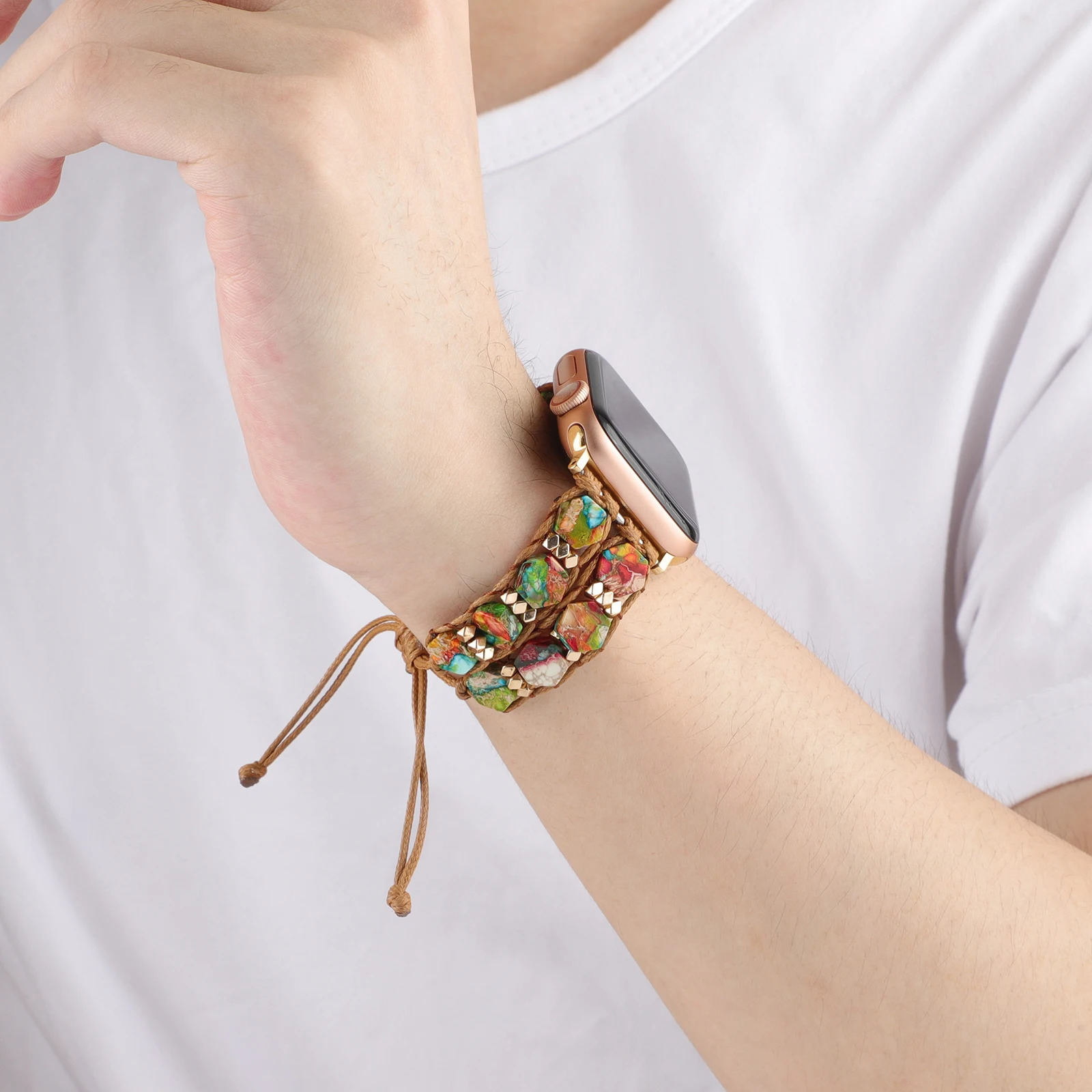 Metal strap for watch band Hexagonal stone bracelet chain iwatch87654321SE Ultra38 40 41 42 44 45 49mm women stretch wrist 241220