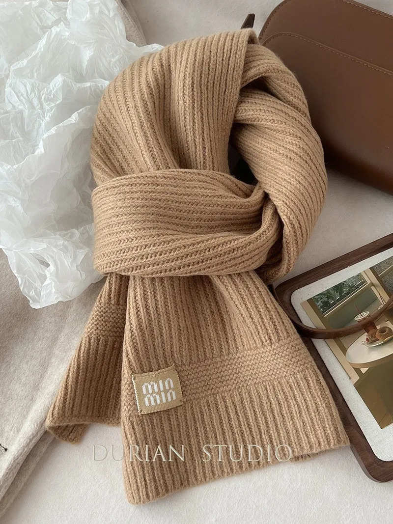 Korean version of Angora red soft waxy high appearance level knitted scarf with wool all matching solid color bib winte 241220
