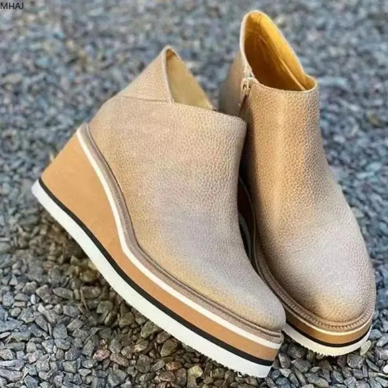 For Women 2024 Fashion Boots Zip Women's Round Head High Heels Autumn Winter Cowboy Wedge Shoes Ladies Botas De Mujer