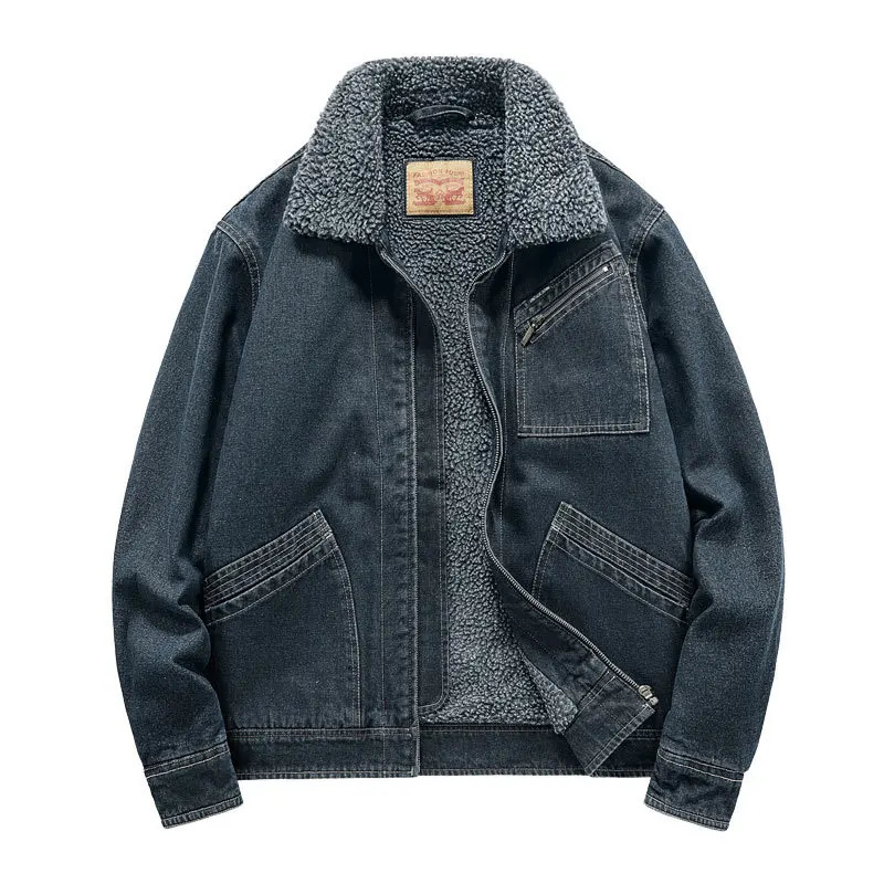 Winter Men Thick Thermal Jacket Coats Warm Fleece Denim Jacket Fashion Men Black Vintage Men Jeans Coat Overcoat Plus Size M-4xl 241216
