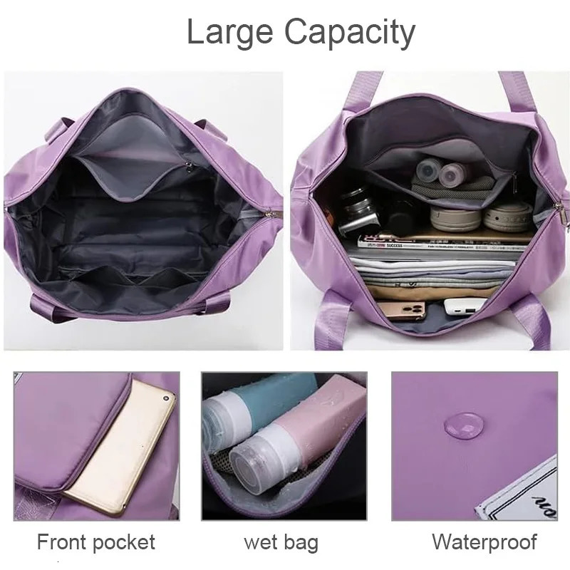 Multi functional foldable fitness bag large capacity shoulder bag sports handbag purple blue black pink 241220