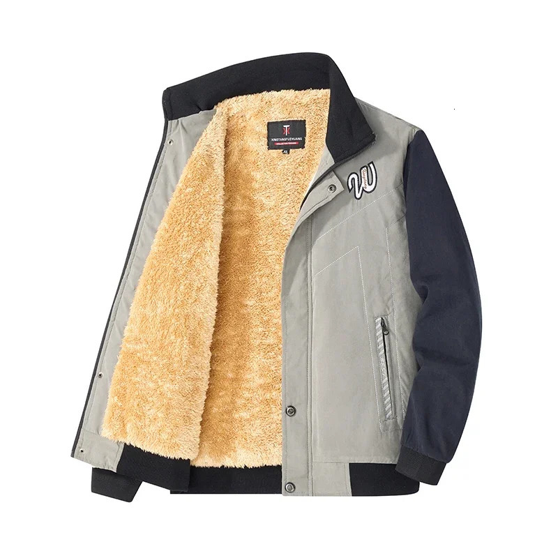 Mens Winter Lambswool Trench Coat Plus Velvet Thickened Warm Fleece Lined Baseball Jacket Men Streetwear Stand Collar Jacket Men 241216