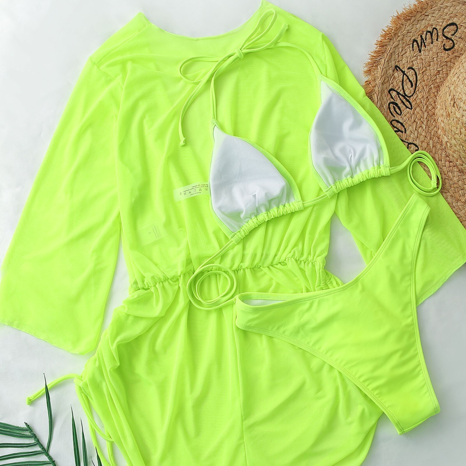 Sexy Solid Bikini Designer Swimsuit And Beach Cover Three Piece Women's Swimsuit