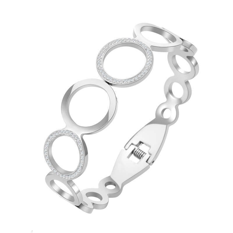 fashionable hollow out circle inlaid circular for womens trend versatile stainless steel jewelry goldplated bracelet