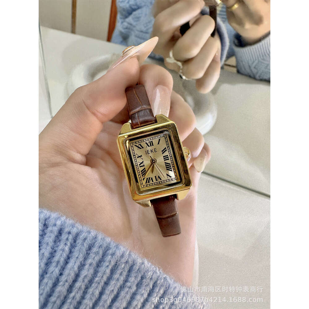IEKE Super Hot Compact Square Belt for Women, Student, Simple British Style, Roman Design, Genuine Leather Quartz Watch