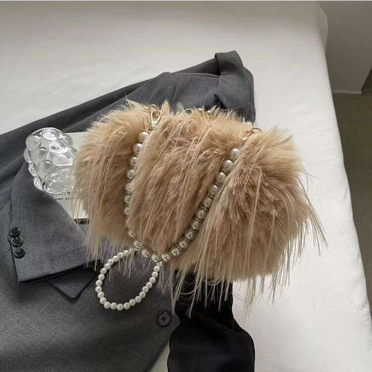 Pearl Chain Tassel Plush Handbag Versatile Single Shoulder Crossbody Bag