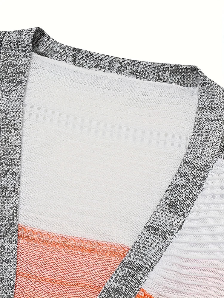 into the spring and autumn womens fashion casual resort colour blocking shoulder sleeve long knitted jumper cardigan 241220