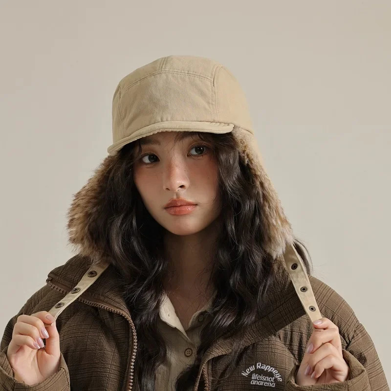 Retro Thunderwind Hat Mens and Womens Thick Warm Cold Hat Korean Version Anti Ear Hood Flip Pilot Bomber Hat 241220
