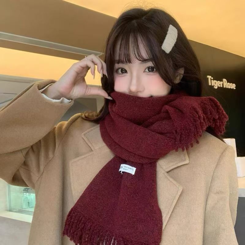 T023 new Korean solid color scarf for women in autumn and winter, all-match for students, narrow version, couple warm neck scarf