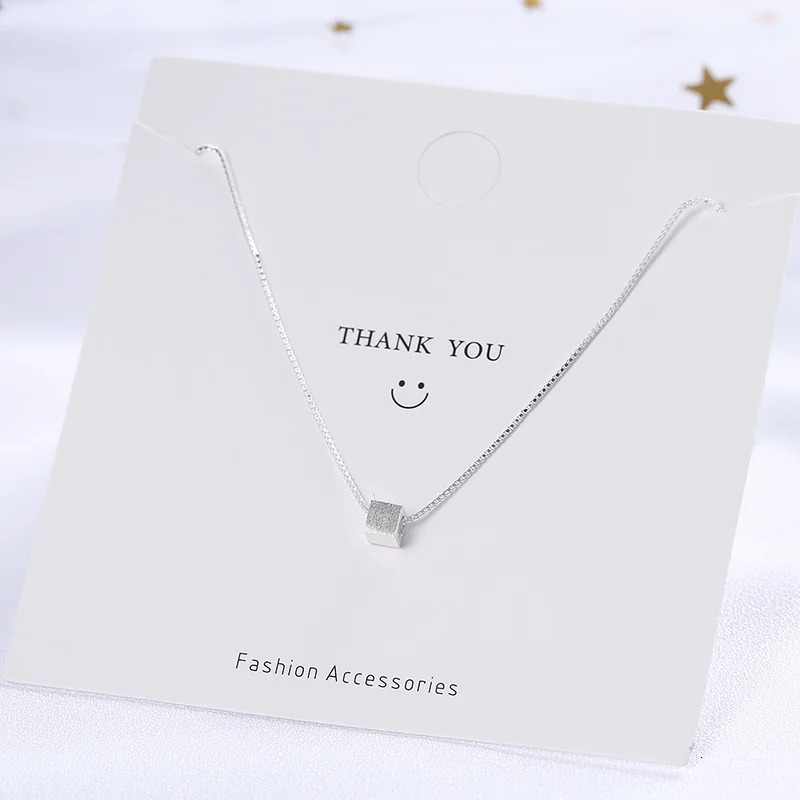 Square Necklaces 925 Sterling Silver Simple Cube Pendant Necklace for Women Fine Jewelry Female Chain Customized Wholesale 241220