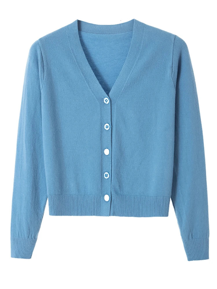 Sweater Knitted Cardigan Button Jacket 2024 Autumn Winter Vneck Long Sleeve Casual Short Tops For Women Grey White 241220