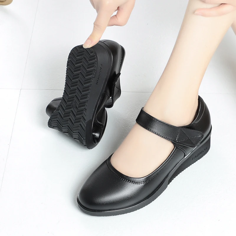 AIYUQI Mom Shoes Women Anti Slip Spring Casual Genuine Leather Women Shoes Big Size Wedge Women Shoes