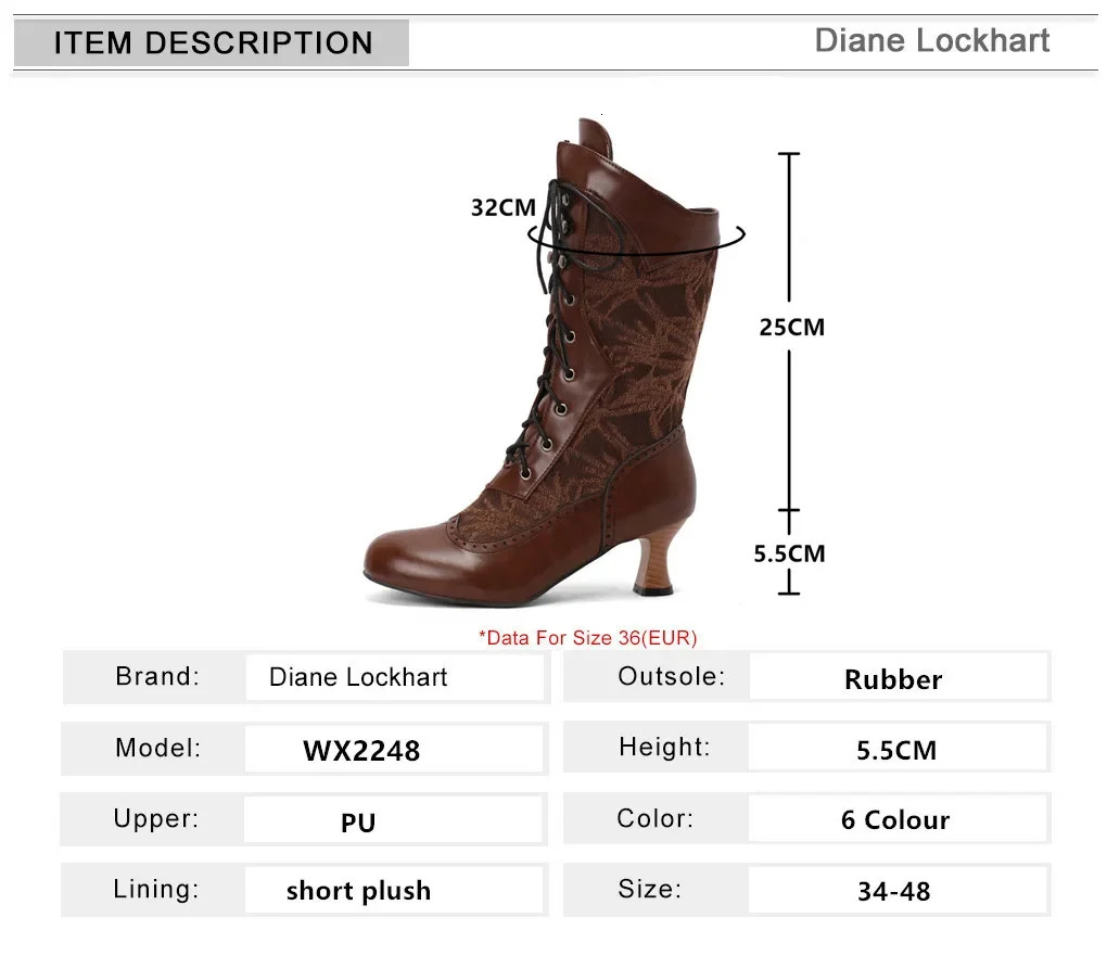 Retro cube high-heeled womens boots Victoria toe mid calf boots with strange steampunk high heels on lace purple shoes 2024 edition 241213