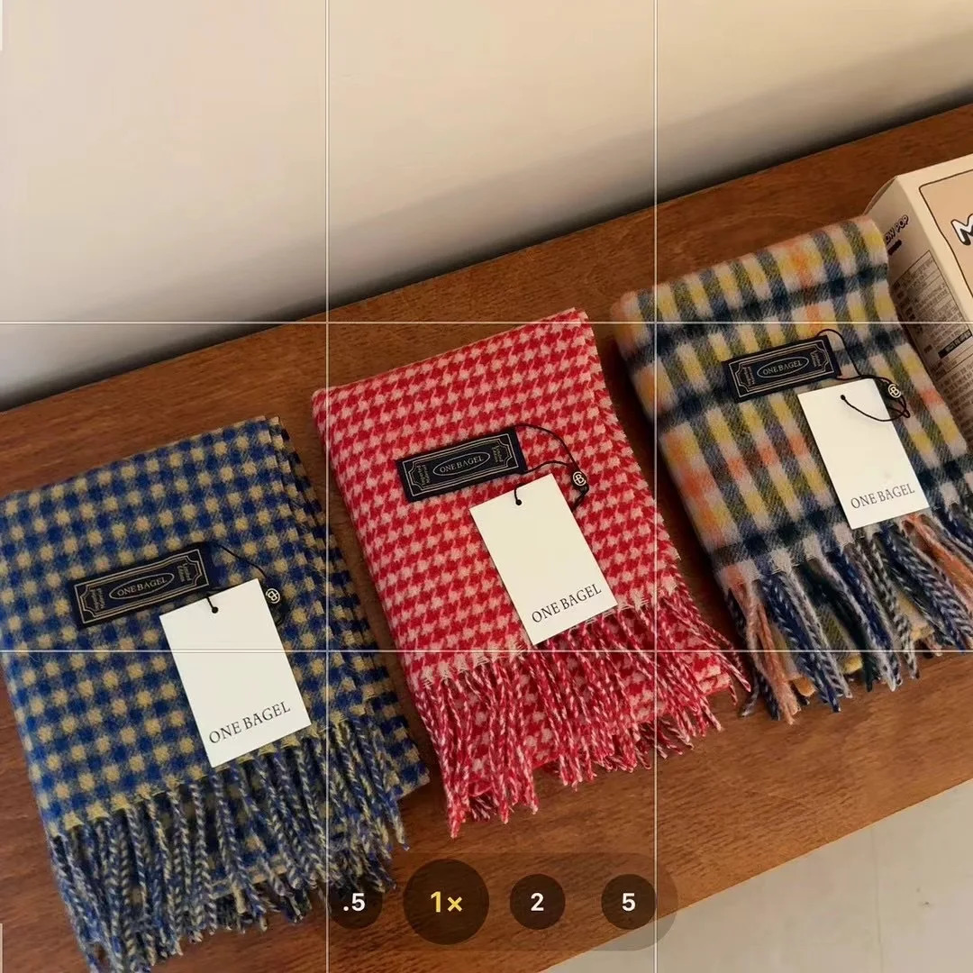 Korean classic 100% Australian wool checkered red scarf unisex couple Autumn winter warm neck 241220