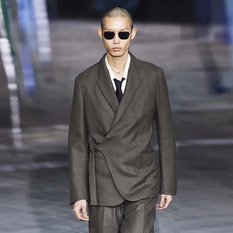 Mens Loose Casual Suit Coat Japanese Retro Large Size Trendy Versatile Dark Gray Blue 241218