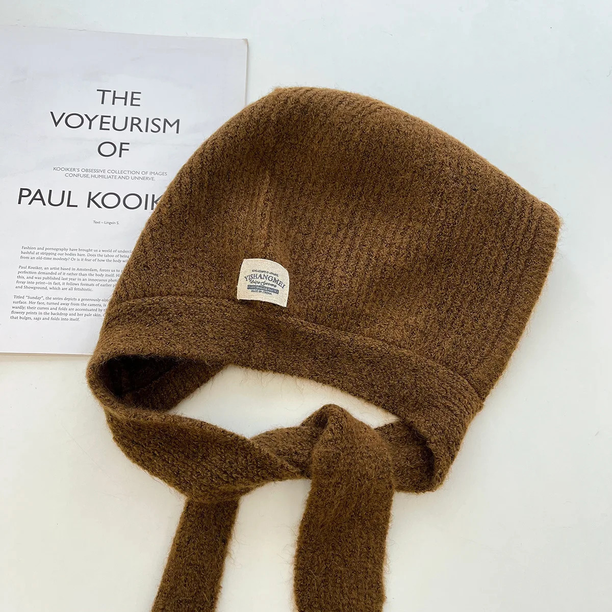 Red Wool Balaclava Knitted Beanies Hat For Women Winter Warm NeckScarf Hood Bib Hats Outdoor Coldproof Skullies Hat 241214