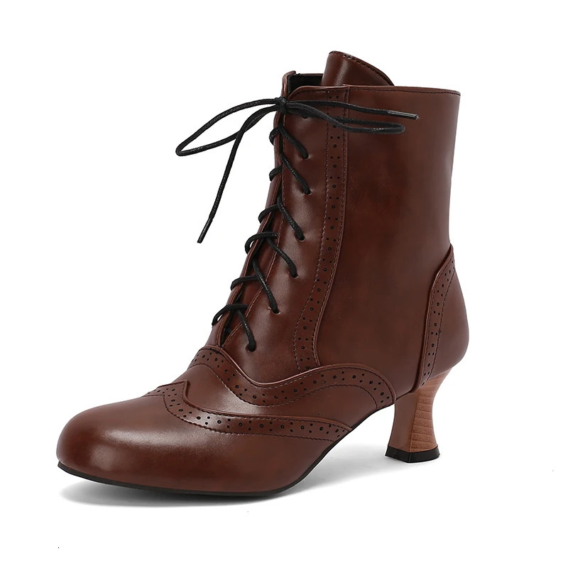 Womens Boots Victorian Retro Ankle Boots Kitten Heels Shoes 2024 Autmn Winter Burning Holes Lace Up Cosplay Shoes 241213