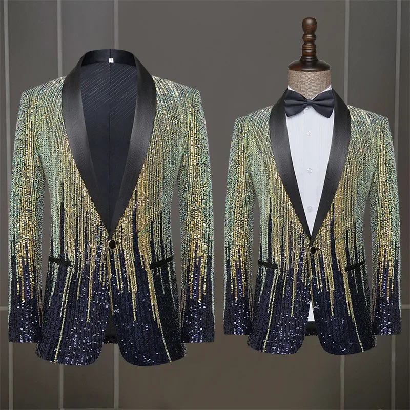 Fashion Mens Jacket Meteor Gradient Sequins Suit Coat Stage Performance Host Wedding Only Blazer 241218