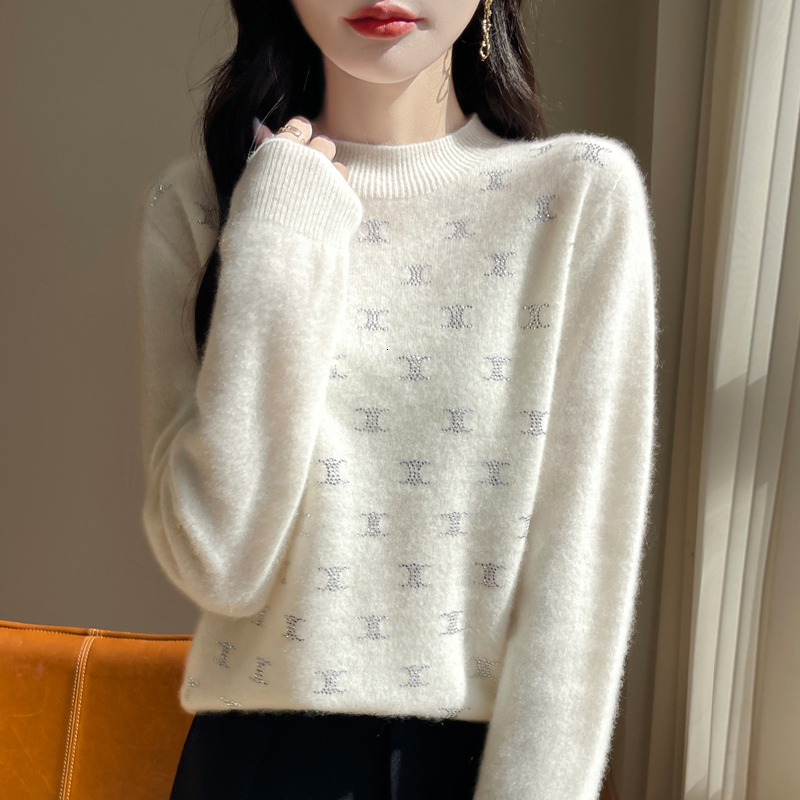 Women's Autumn/Winter New Cashmere Half Height Tie Dia Letter Hoodie Warm High Quality Casual100% Australianwool