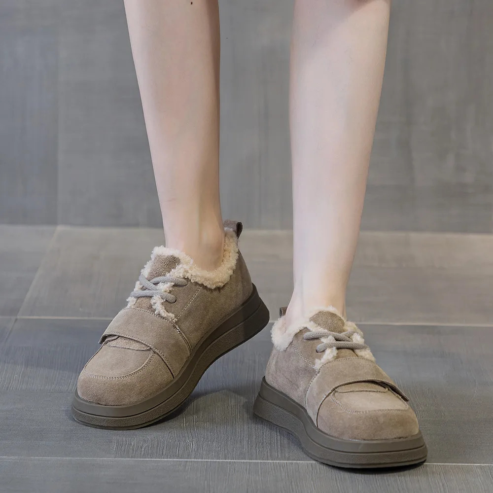 FEDONAS Casual Round Toe Women Flats Winter Platforms Wool Warm Shoes Woman Genuine Leather Concise Basic Working Shoes Pumps 241213