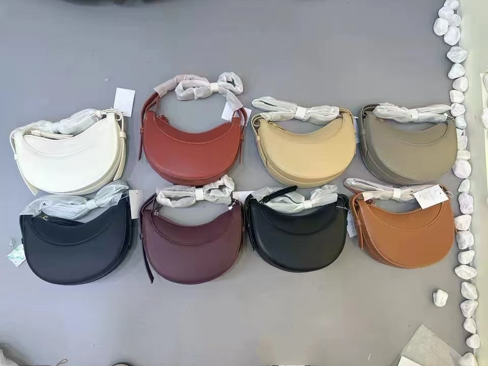 Women's Numero Dix Half-Moon Bag - Smooth & Textured Calfskin with Zip Closure