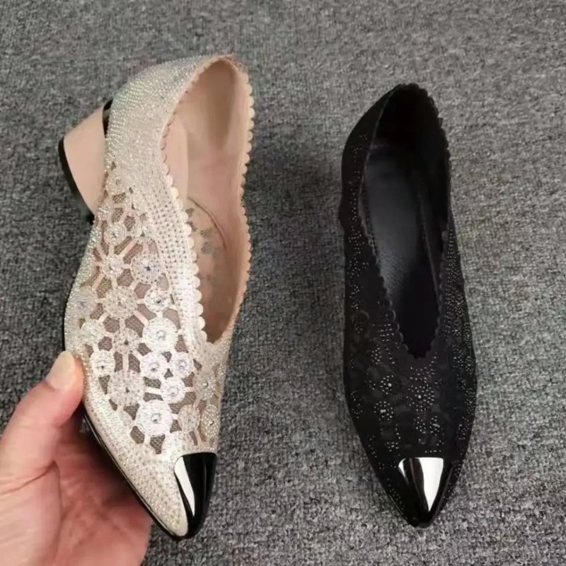 2024 Spring/Summer/Autumn Water Dia High Heel Pointed Black Bow Women's Mesh Hollow Fashion Shoes