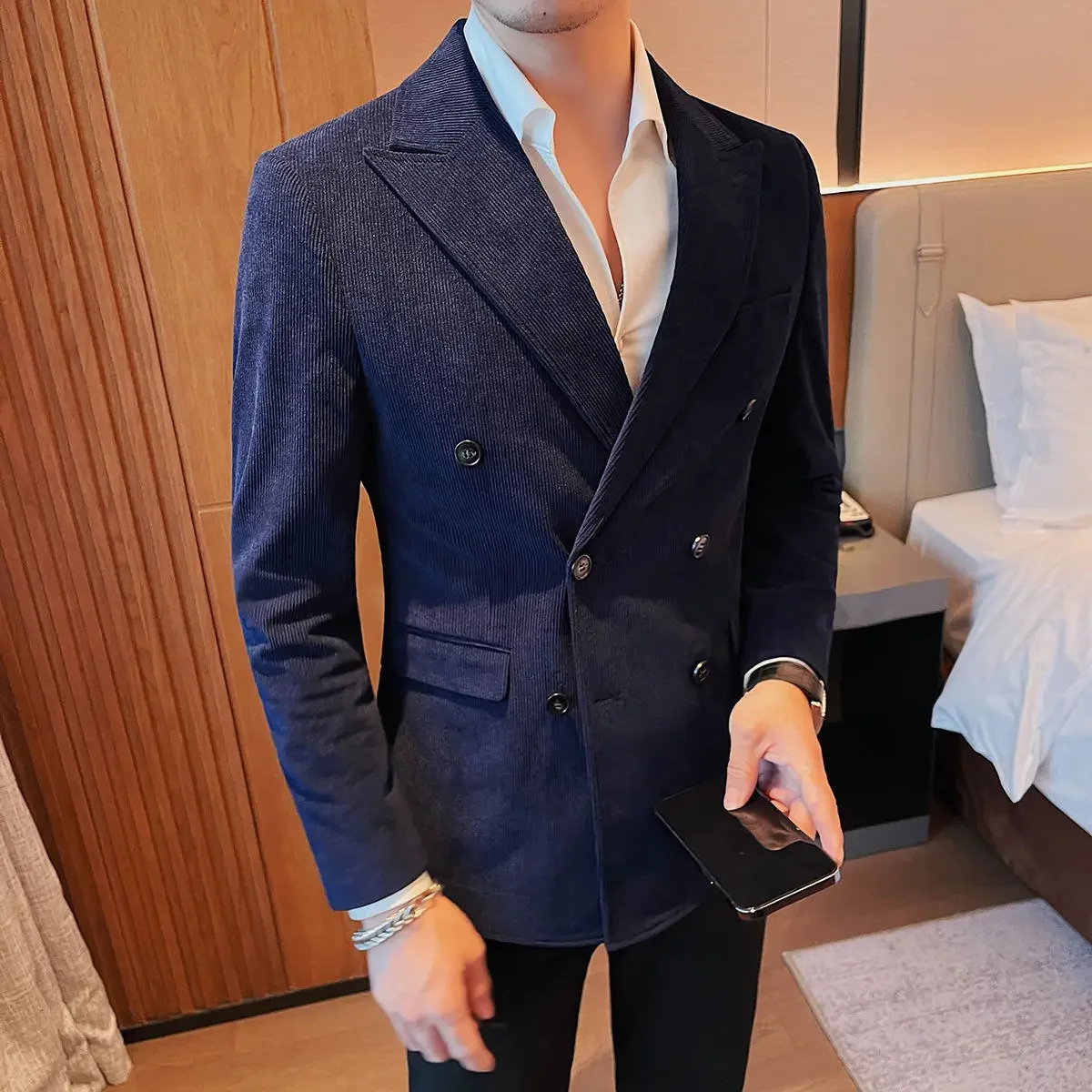 Man Corduroy Suits and Blazers Thin Jacket for Men Slim Fit Double Breasted Simple Single Models Classic Original Menswear Coats 241218