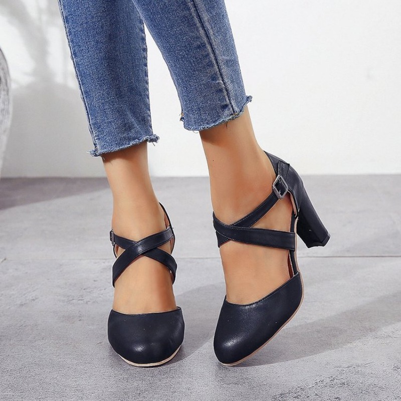 2023 New Roma For Women Retro Sandals High Heel Ankle Summer Belt Buckle Pumps Casual Women's Shoes Size 43