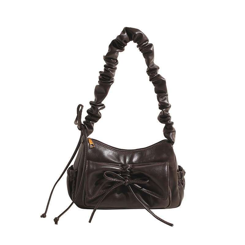 Wrinkled cloud shoulder women's fashionable bow, niche, sweet dinner bag, high-end crossbody bag