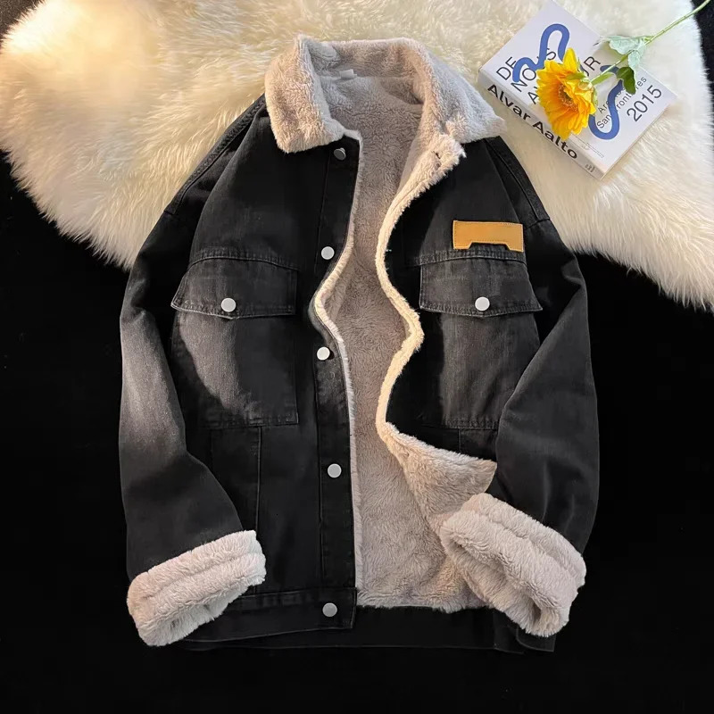 Thick Warm Lamb Fleece Lined Denim Jacket Men Winter Windbreaker Jackets Outwear Jeans Coats Male Multi-pockets Cowboy Clothing 241220