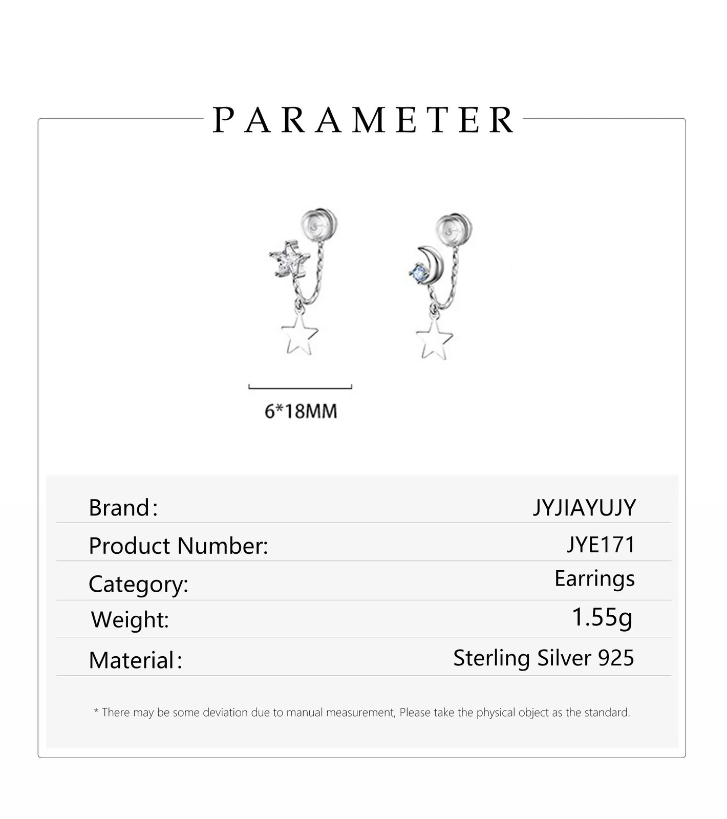 JYJIAYUJY 100% Whole Original Sterling Silver S925 Ear Clip-Ons Earrings Star Drop Fashion Jewelry Gift Daily JYE171 241220