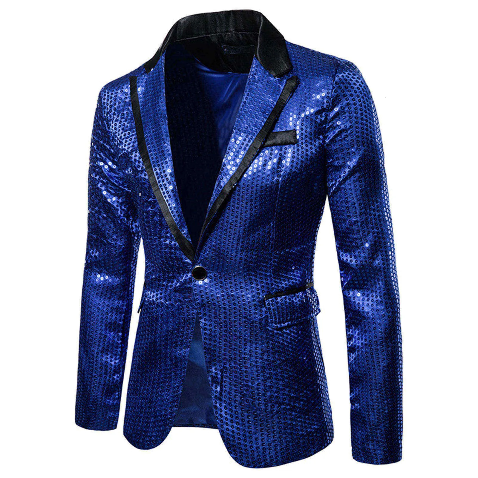 Fashionable Mens Luxurious Sequin Suit Jacket Color Blocking Collar Casual Single Button Blazer Coats Charm Clothing 241218