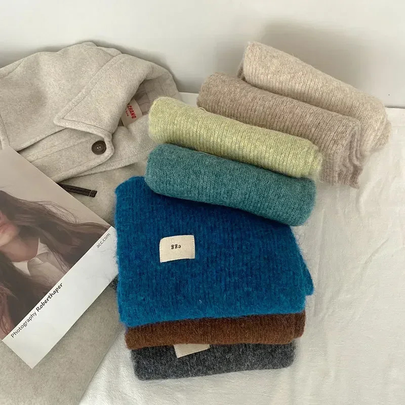 Thicken Cashmere Scarf Women Winter Warmer Soft Pashmia Shawl Wrap Scarves Korean Pure Color Knitted Long Scarf for Women 241220