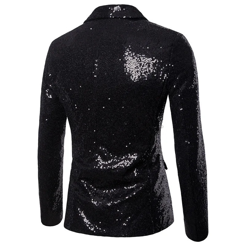Black One Button Sequin Dress Suit Jacket Men Slim Fit Patchwork Collar Blazer Party Coat Singers Stage Clothes 241218