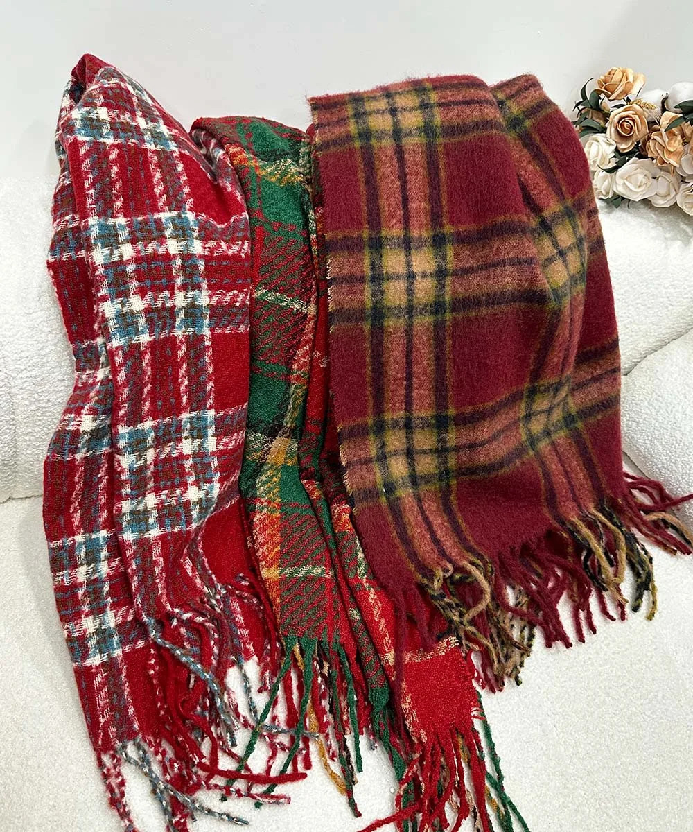 Cashmere Plaid Thickening Long Wrap Shawl With Tassel Warm Scarf Women Winter Christmas Gift 241220