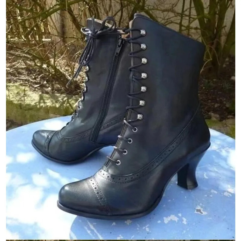 Womens Short Boots PU Leather Bicycle Boots High Toe Heel Boots Womens Victoria Boots Retro Botas 241213
